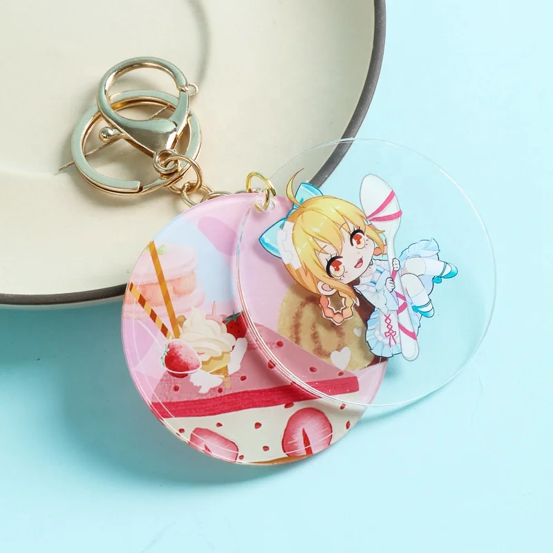 Hot Selling Custom Carton Anime Design Plastic Double Side Print Rainbow Keyrings Wholesale Clear Acrylic Key Chain