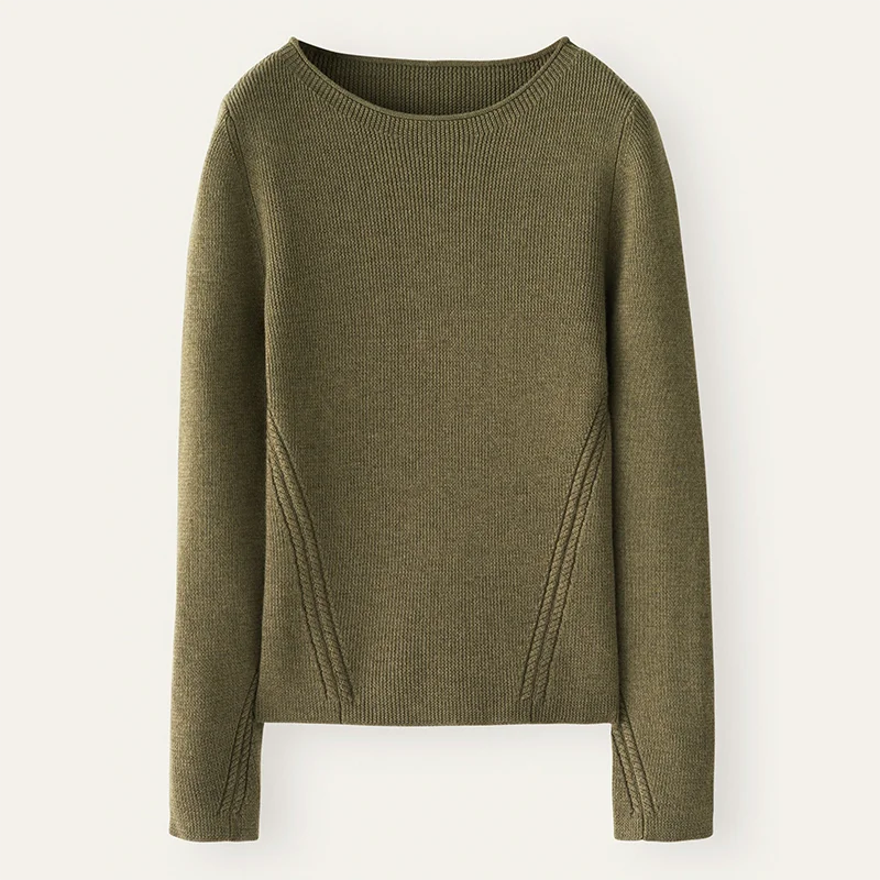 Hot Pure 100% Wool Round Neck Fashioned Pullover Full Needle Stitch with Pattern for Womens Knitwear