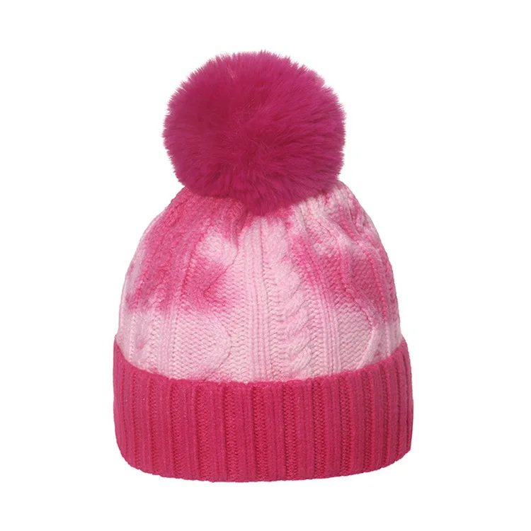 BSCI Factory Tie Dyed Printed Winter Knitted Beanie  Hat For Ladies Mens