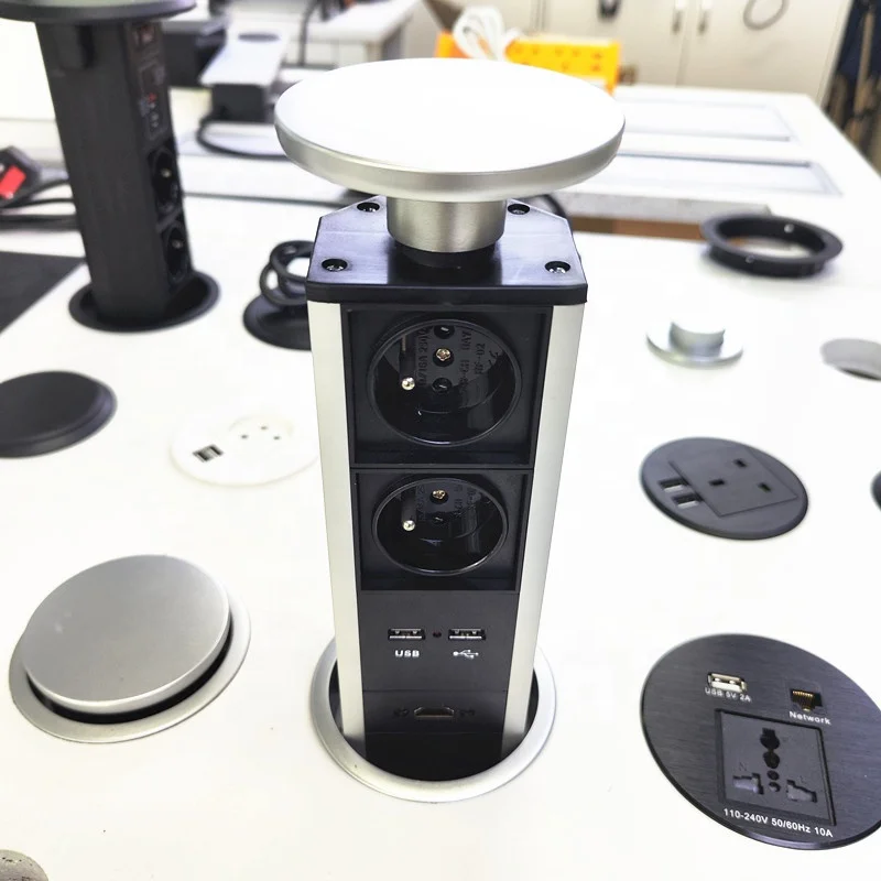 French power  Pop Up Outlet Kitchen Lifting Tower Socket Table Recessed Pop-up Power Socket with USB data  port