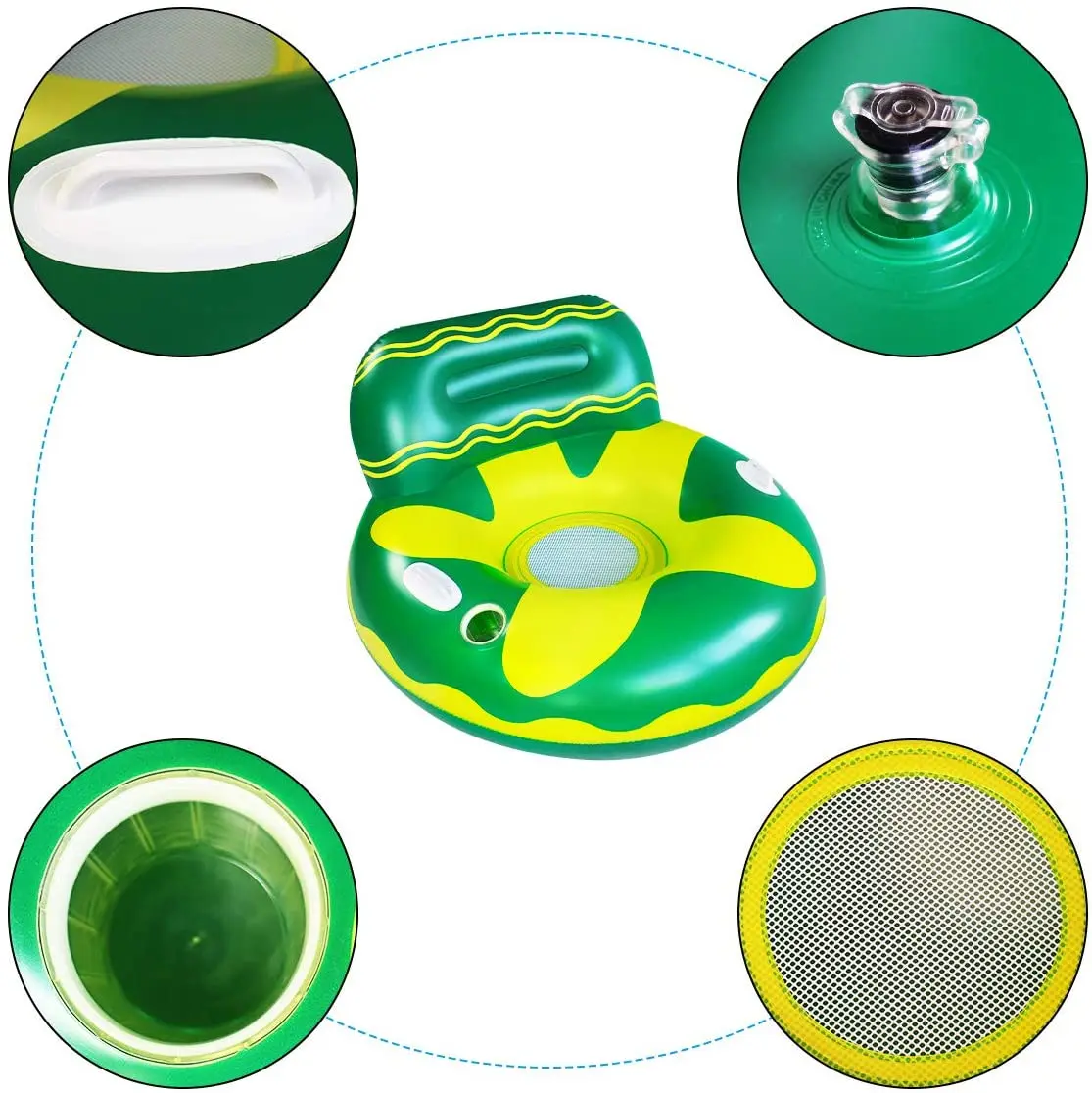 Inflatable Recliner Raft lounge chair portable floating pool sofa water hammock with handle and cup holder