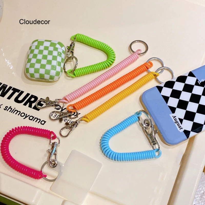 Ins Elastic Spring Lanyard Phone Case Earphone Case Key Chain Anti Loss Universal Wrist Bracelet Strap For Mobile Phone
