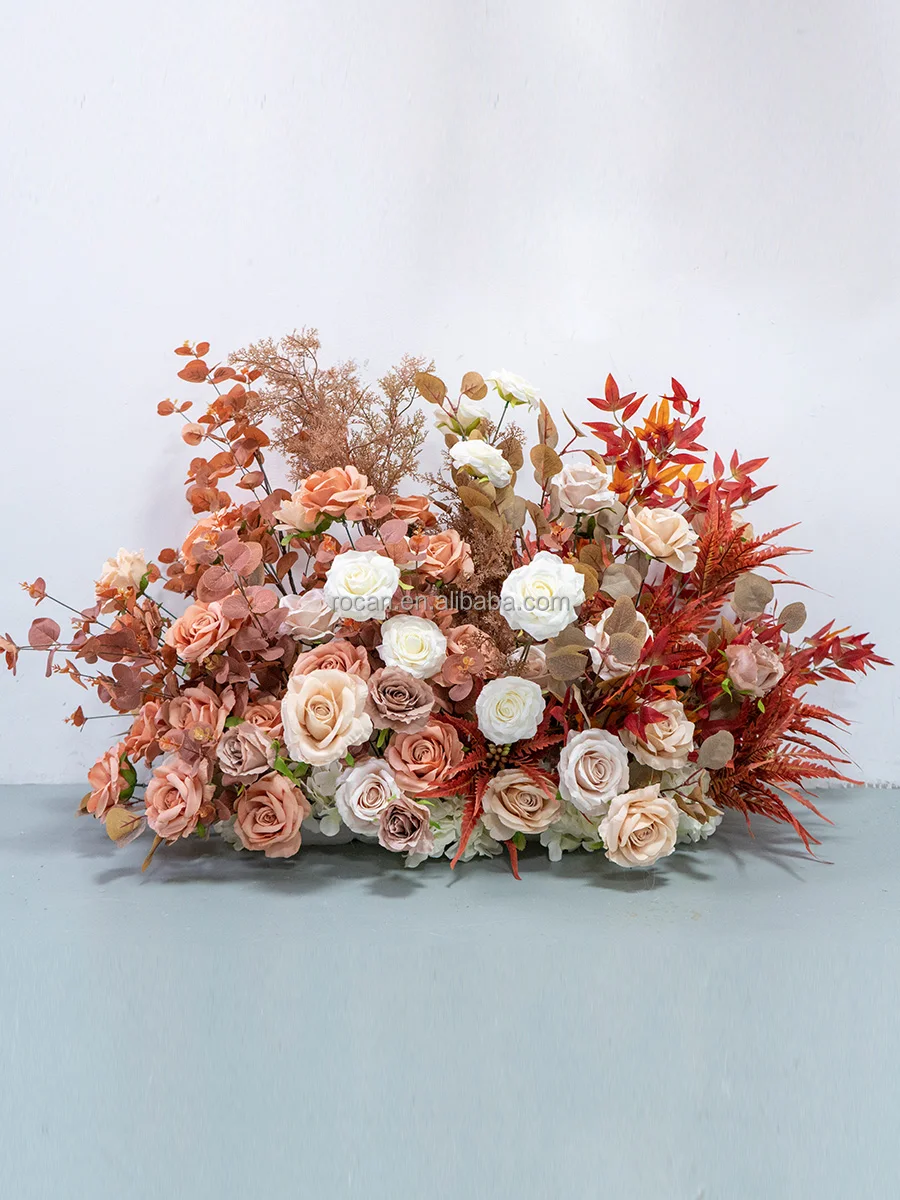 Party Centerpieces Orange Blush Pink Rose Eucalyptus Flower Garland Runner Silk Flower Ball Decorative Wedding