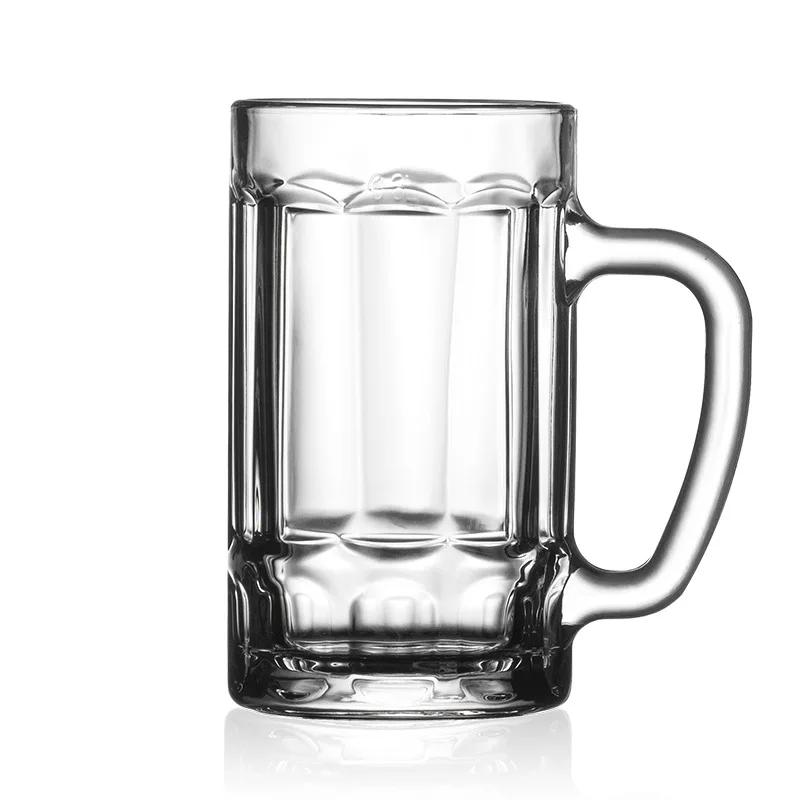 High quality personalized lead free clear glass beer mug drinking glasses 320ml 380ml 400ml 500ml with handle for freezer