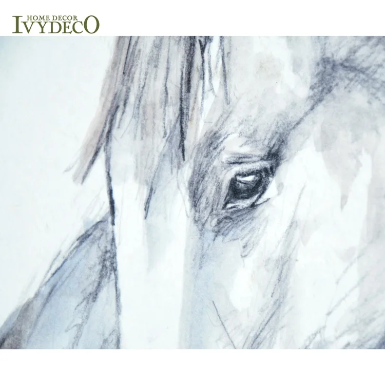 IVYDECO Modern Wooden Frame Paper Painting Wooden horse wall decor for Living room