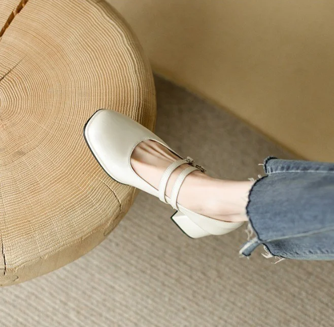 Hot Sell Pumps Wedge Square Toe Mary Jane Shoes Women Chaussures Pour Femmes Chunky Heels For Ladies