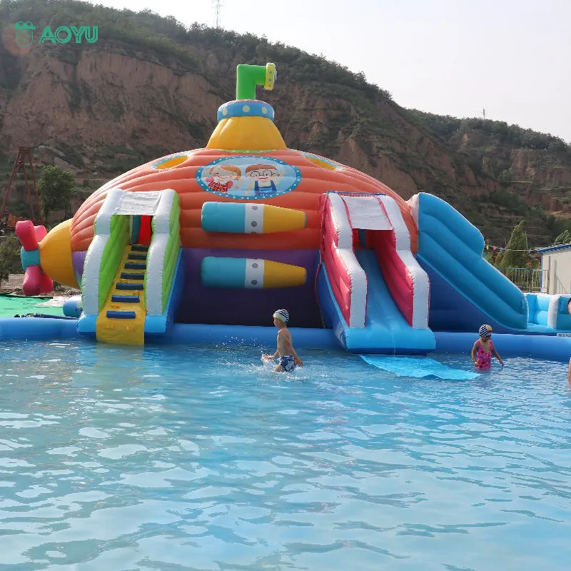 Factory Price Popular Submarine Bouncer Water Slides Submarine Inflatable Water Mobile Land Park for Sales
