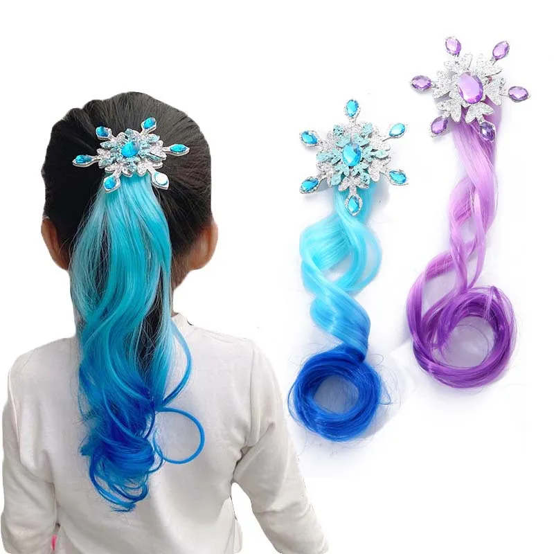 Colorful human hair wigs hairpin Princess gradient long curly girl braid ribbon tiara For Women lace front water wave wig