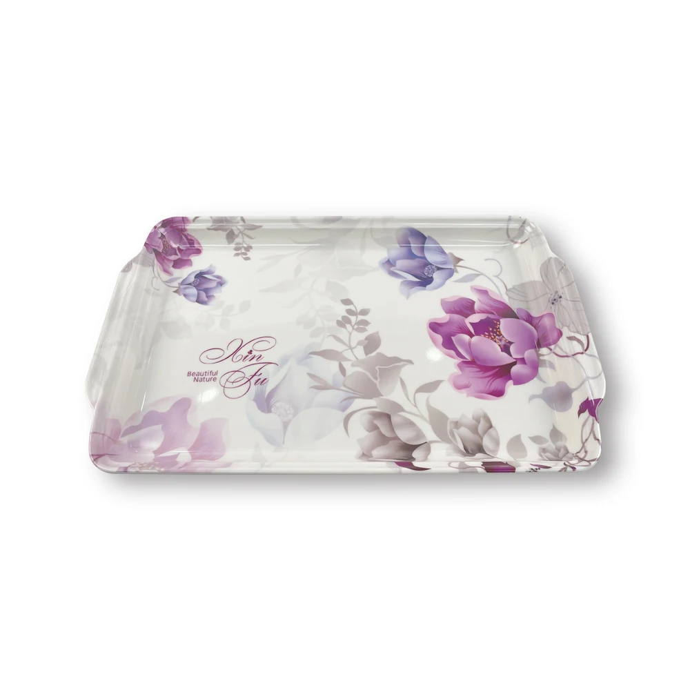 Wholesale New Design Purple Flower Melamine Serving Tray Food Fruits Plate Tea Coffee Trays