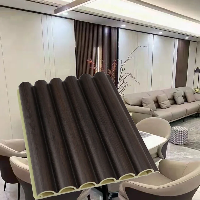 Round fluted PVC wall panel Wood Grain PVC WPC Wall Panels Designs For Decor Fluted Wall Panel Wood Plastic Composite Clad Slat