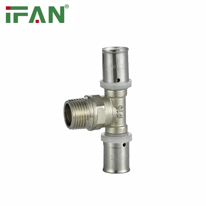 IFAN Factory Brass Press Fittings 16-32mm PEX Fitting transparent Nut ISO 21003 Male Tee PEX Press Fitting