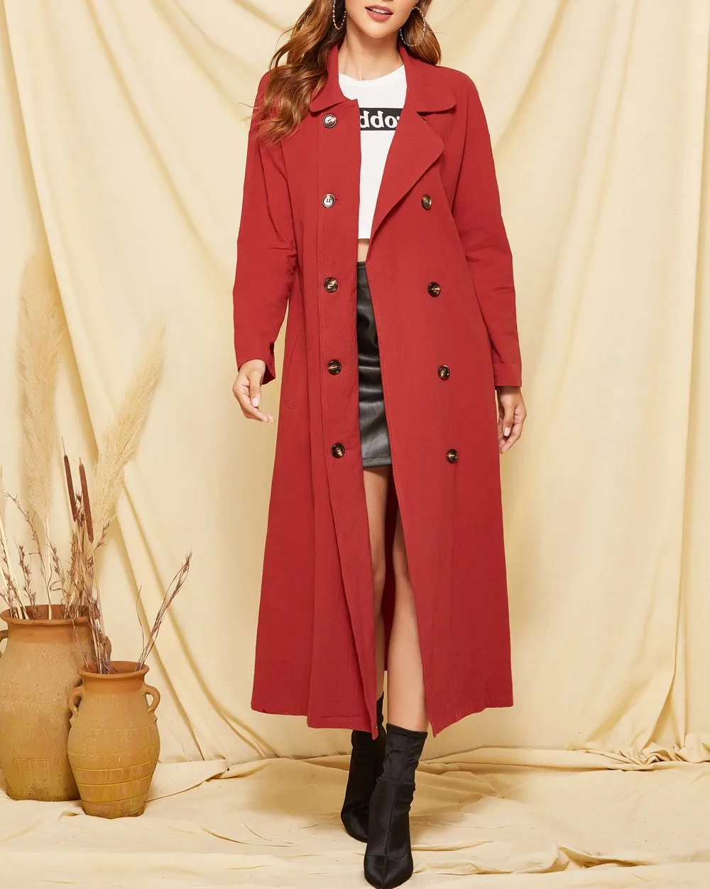 fall fashion women 2020 Long Sleeve Lapel Double Breasted Long Windbreaker coat