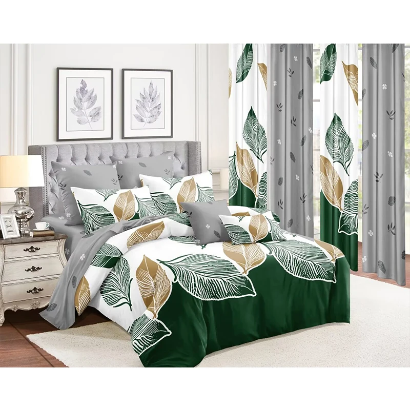 Wholesale High Quality 10 Pieces Curtain Bedding Sets Queen Size Printed Cotton Filling Bedspread Set with Curtain