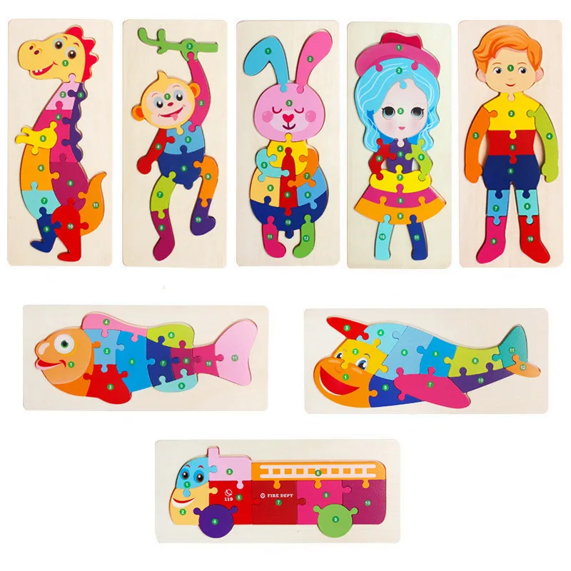 CMC Large Dinosaur Buckle 3D Puzzle Wooden Toy Animal Wooden Puzzles for Toddlers Educational Wooden Puzzle Games