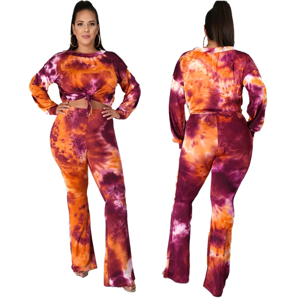 Wholesale Fashion Custom Tie Dye Joggers Tracksuits Long Sleeve Two Pieces Sweat Sets Women Sweatshirt Clothing
