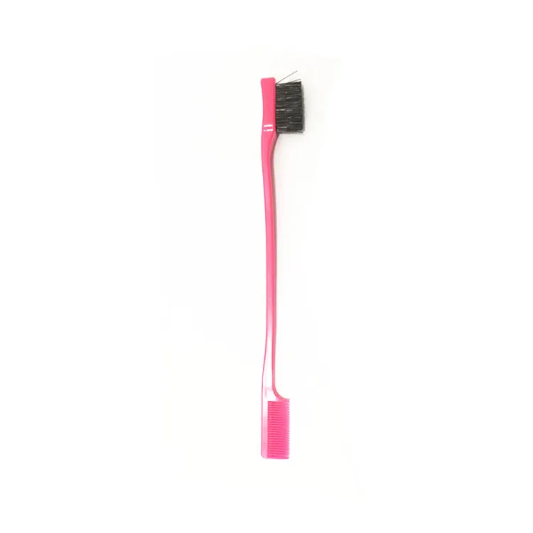 Private label double head edge control brush pink for black hair