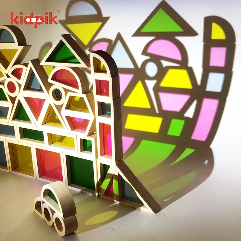 Kidpik Montessori Education 20pcs New Small-Sized Acrylic Rainbow Wooden Stacking Baby Block Toys Commonly Used in Kindergartens