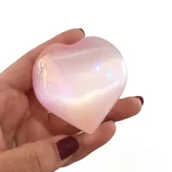 Wholesale natura 2inches Pink Aura White Selenite Heart Palms Healing Natural Angel Aura Quartz Palm Stone