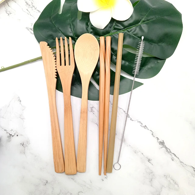 
Wholesale Eco-Friendly Reusable Naturel Bamboo Travel Cutlery Set 