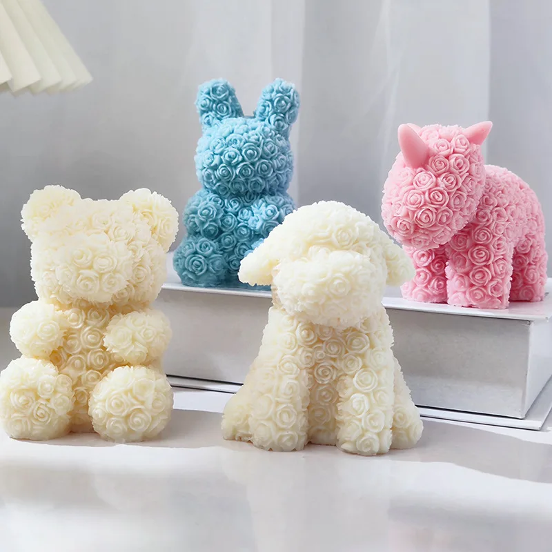 DUMO Preserved Flow Bear Candle Silicone Mold Geometric Aromatherapy Candle Gypsum DIY Bear Shaped Cake Chocolate Molds