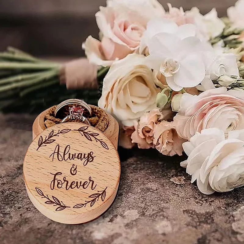 Rustic Vintage Wood Engagement Wedding Jewelry Storage Ring Box Wooden Ring Holder Wooden Packaging Box  for 2 Rings