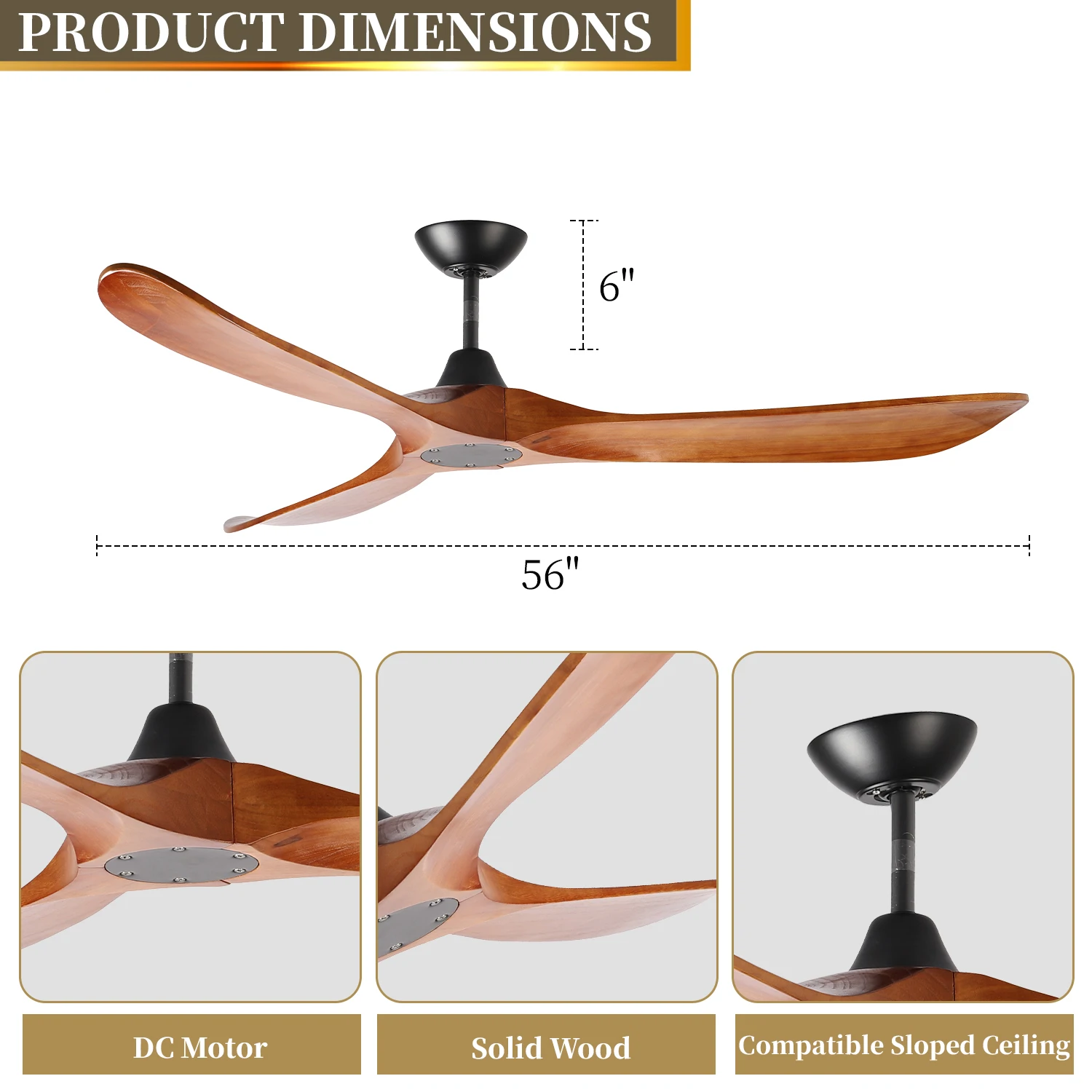 Classic Design Solid Wood European Style Bldc Motor Ceiling Fan With Light Remote Control