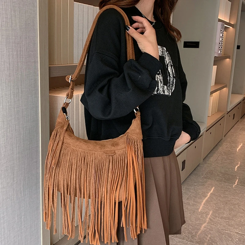 Wholesale Winter Brown Cowgirl Shoulder Bag Ladies Gifts Handbags Suede Fringe Crossbody Bag Women