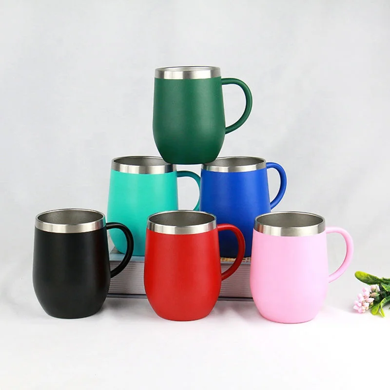 Custom 12oz powder coated tumblers double wall vacuum insulated stainless steel coffee car travel mug wine tumbler with handle