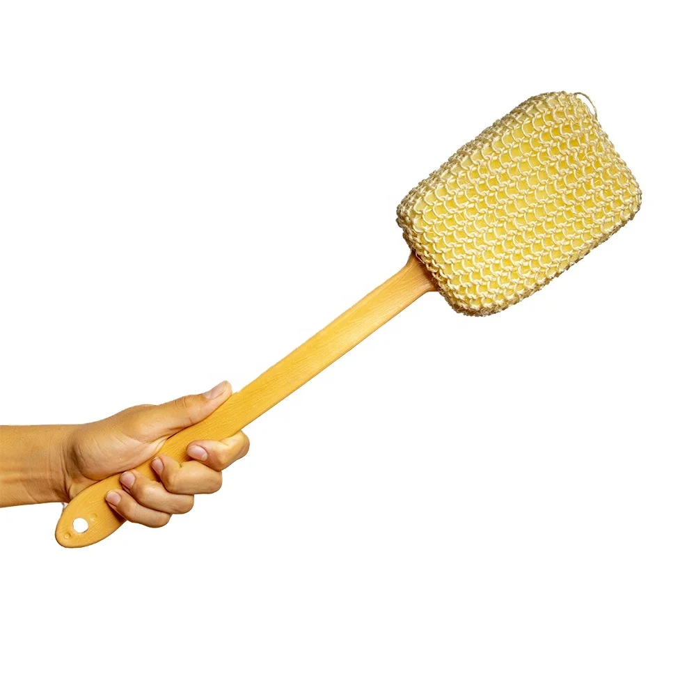 Turkish Sisal Bath Sponge With Long Handle Back Scrubber Quality Hemp Loofah All Natural Bath Sponge