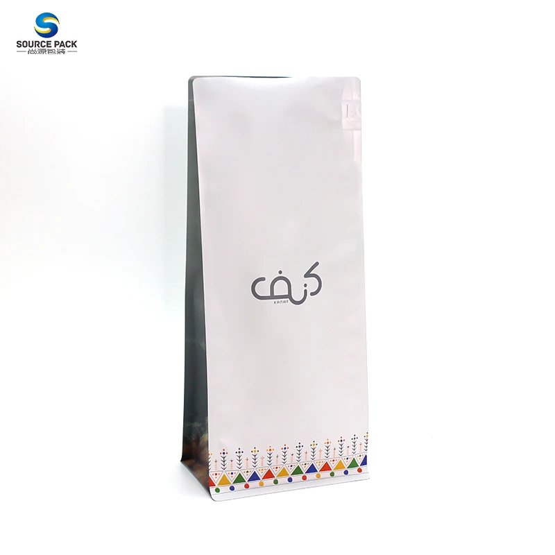 1kg 500g 250g Custom Resealable  Flat Bottom Plastic Aluminum Foil Coffee Snack Food Bag With Valve And Zipper