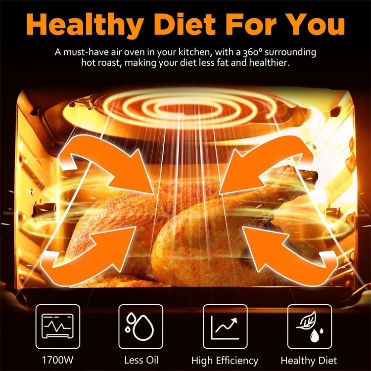 1700W 12 QT Oilless Convection Roaster Electric Dual Control Digital LCD Touch Screen Deep Smart Air Fryers Toaster Oven