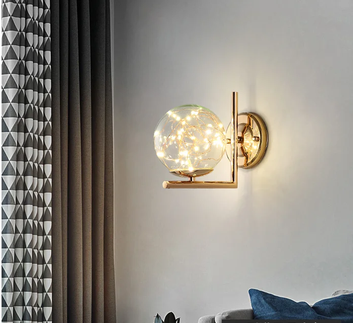 Magic Bean Starry Wall Lamp Bedroom Bedside Lamp Warm Copper Wire Light Luxury Living Room Nordic Aisle Background Wall Lamp Str