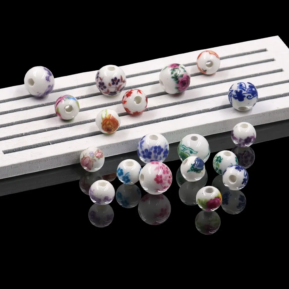 Handmade Porcelain Ceramic Flower Beads Loose 6mm 8mm 10mm & 18mm Diameter Clay Beads for Jewelry Making