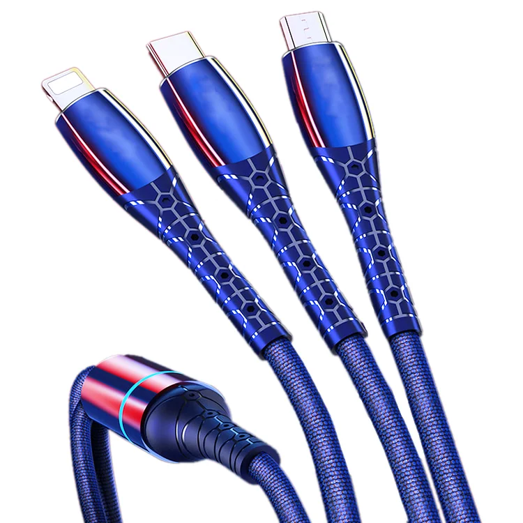 
Universal All In One Durable woven cloth one drag three Multi USB Data Charger Cable 3in1 data usb cable with lighting 