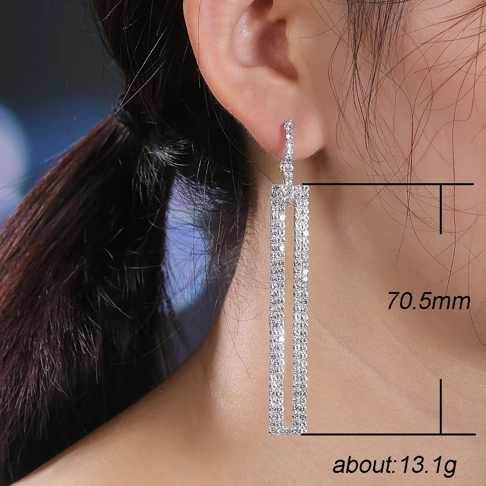 CAOSHI Rose Gold Color Rhinestone Earrings Sparking Crystal Wedding Jewelry long Dangle Drop Earrings Women