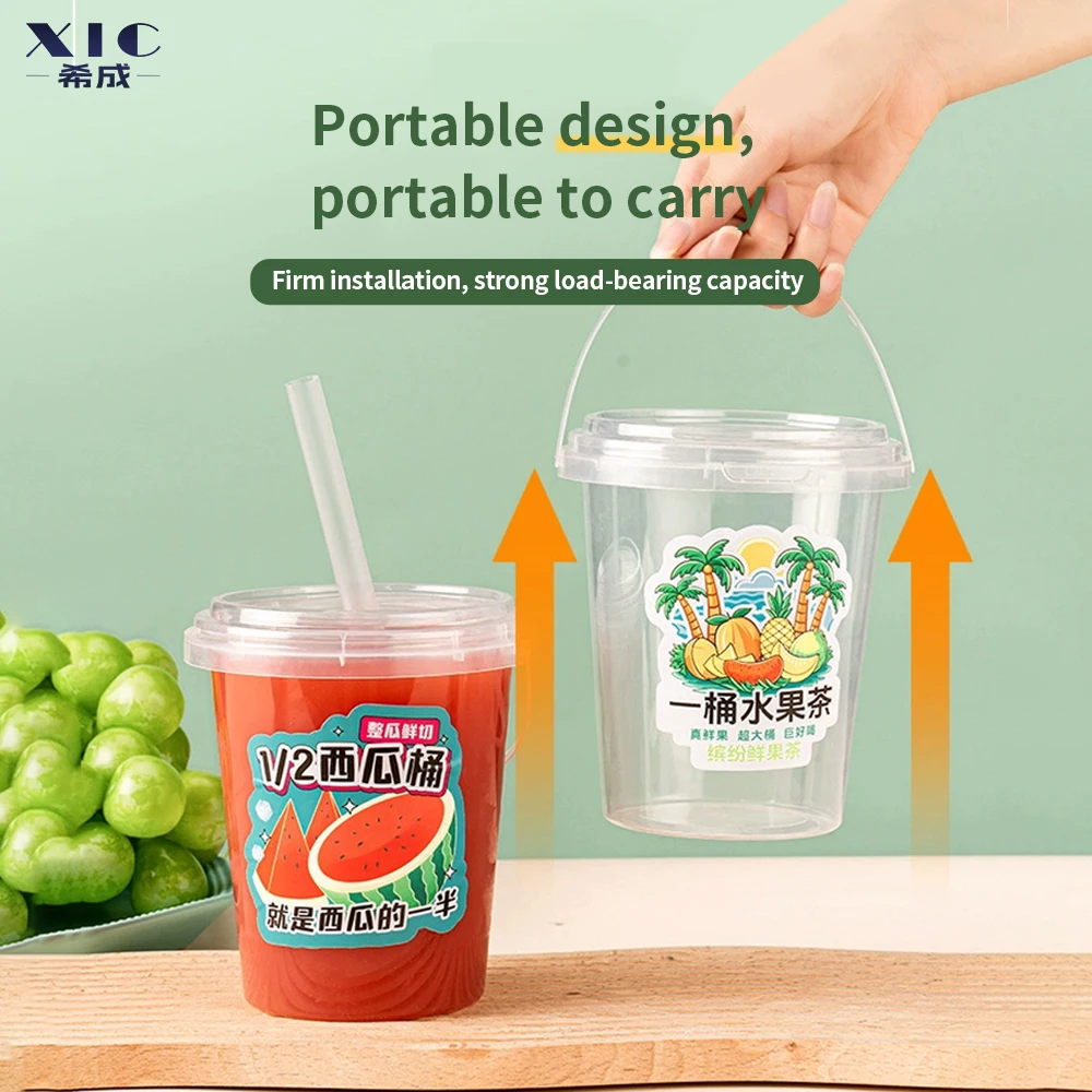 Hot Sales 1000ml Large Capacity Food Grade PP Beverage Barrels Beer Fresh Juice Plastic Bucket With Flat Lid and Handle