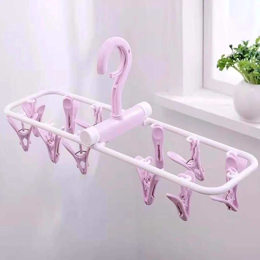 blue pink green plastic 12clips hanger garment plastic pant hanger socks racks