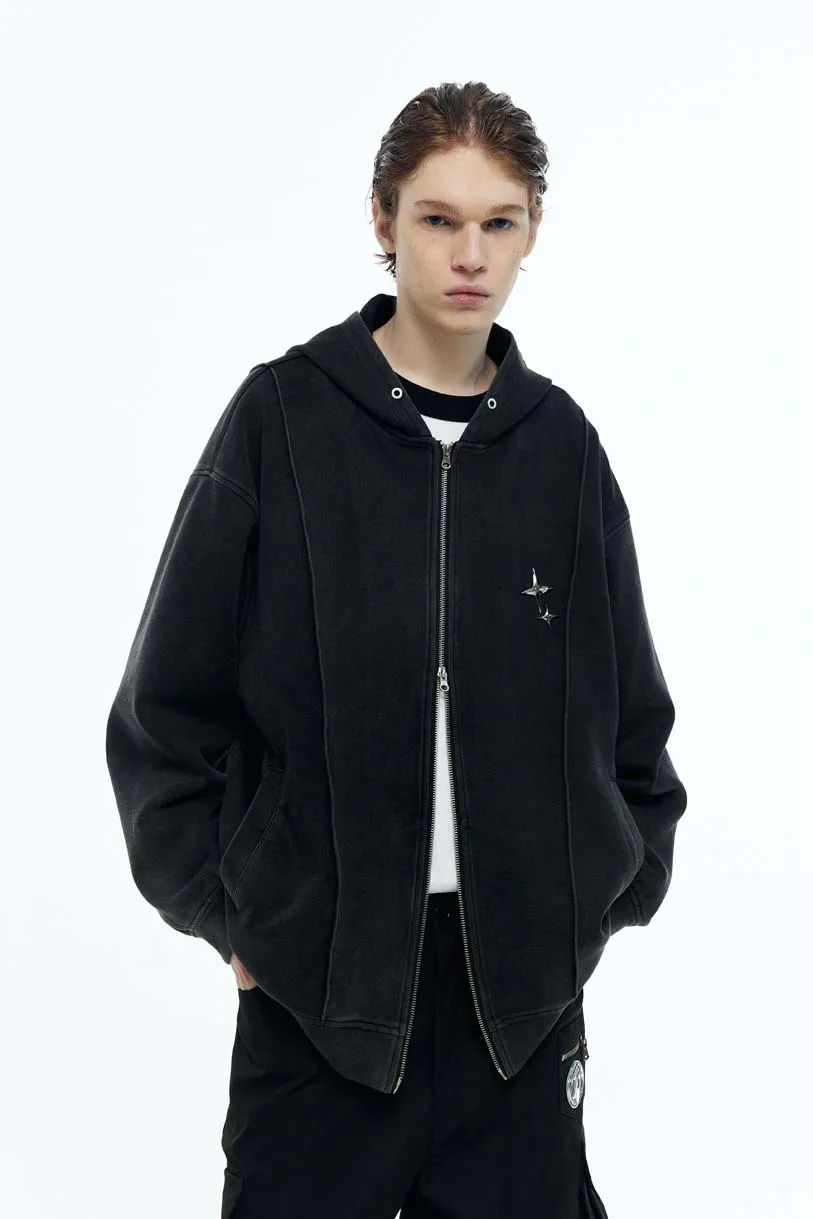 Custom Logo Hoodies French Terry Zip up Hoodies High Quality Streetwear Metal Decorative Hoodie