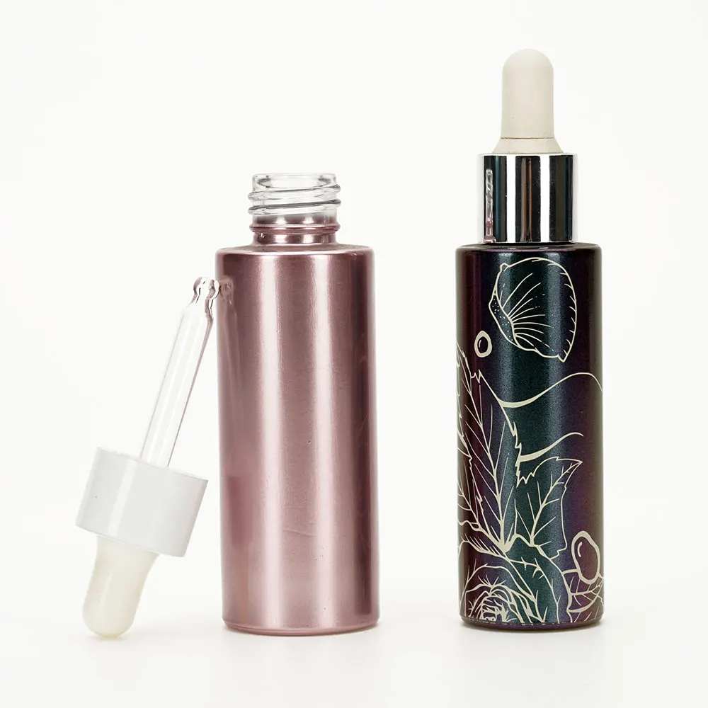 Vista Fancy Label 30ml Push Button Pump Black Thick Cylinder Glass Cosmetic Dropper Packaging Bottle With Dropper Or Press Pump