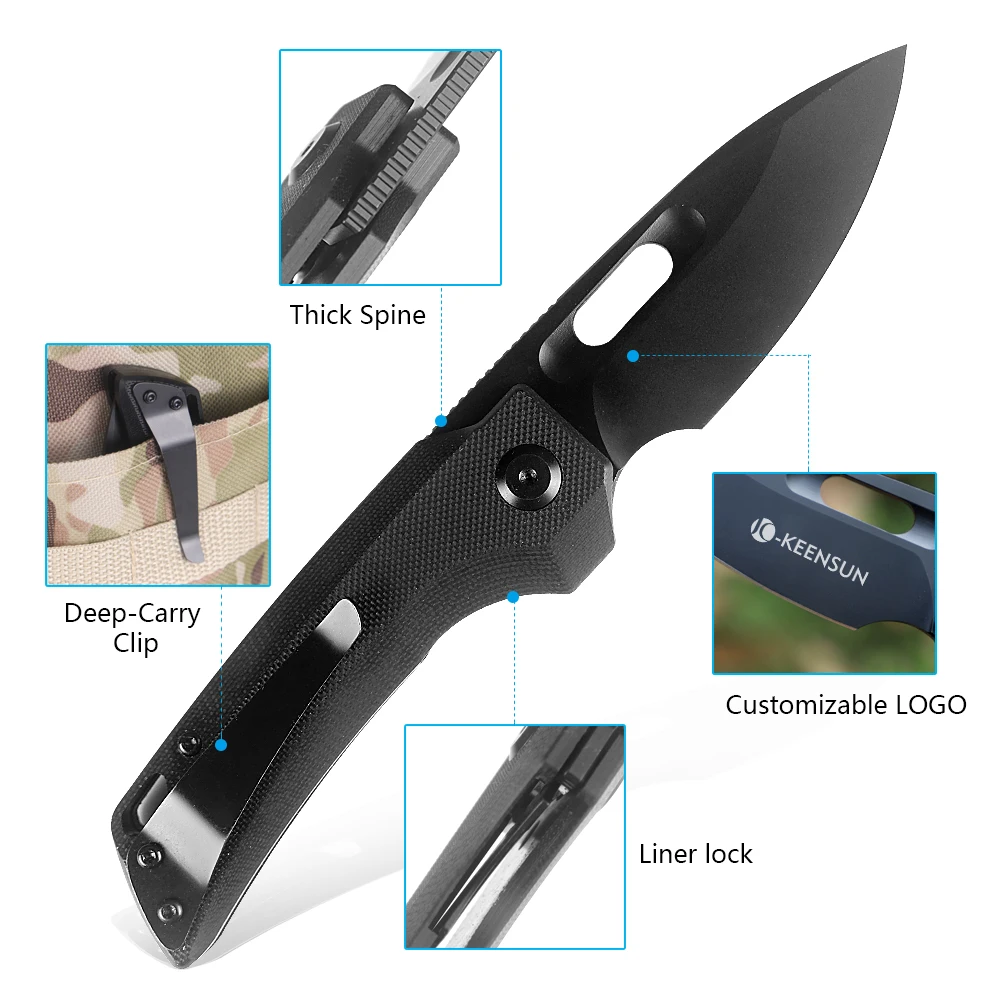 edc mini folding knife D2 steel G10 handle pocket knife spring open for camping