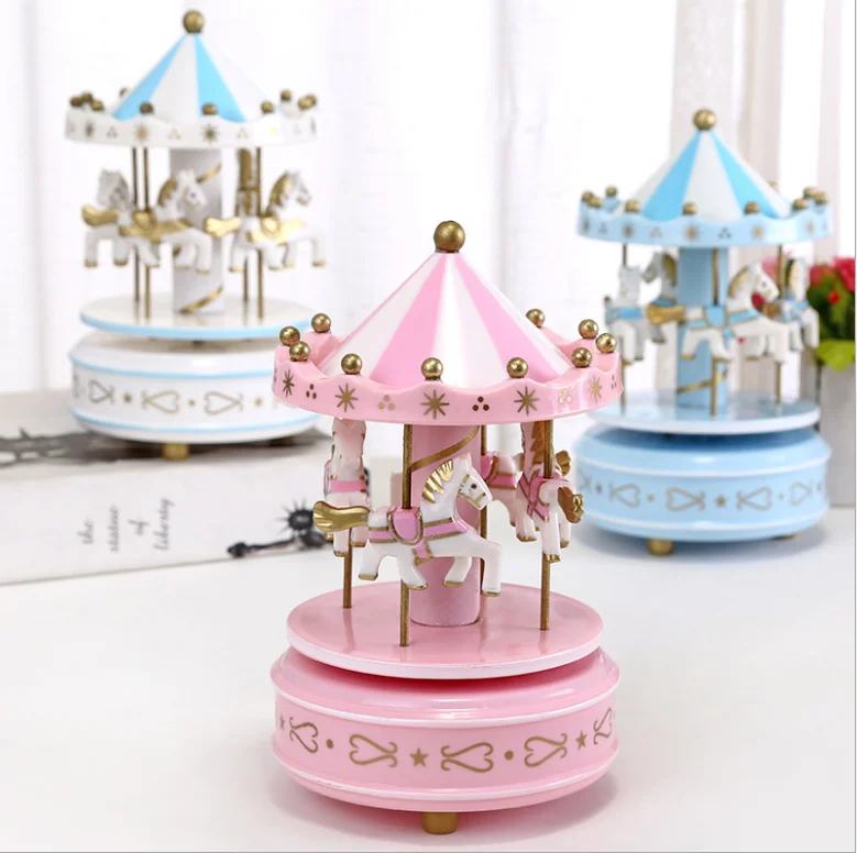 New custom amazing grace wooden carousel horse music box carrousel animal toy