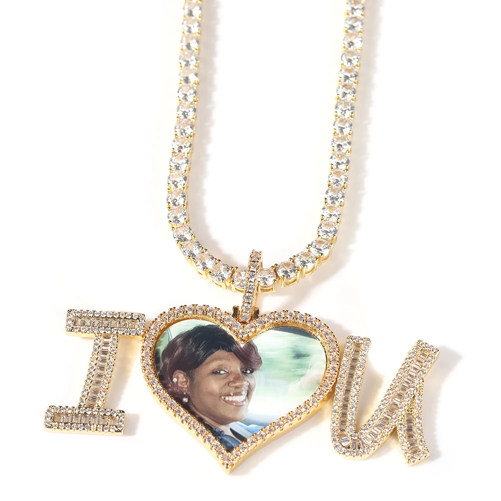 Personalized Memory Pictures Family Gift Custom Photo Name Necklace 18K Gold Plated Portrait I Love You Pendant Necklace