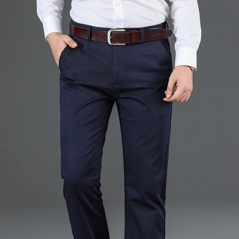 Fashion Casual New Business slacks Elastic Straight Trousers Male Brand Gray Khaki Navy chino pants