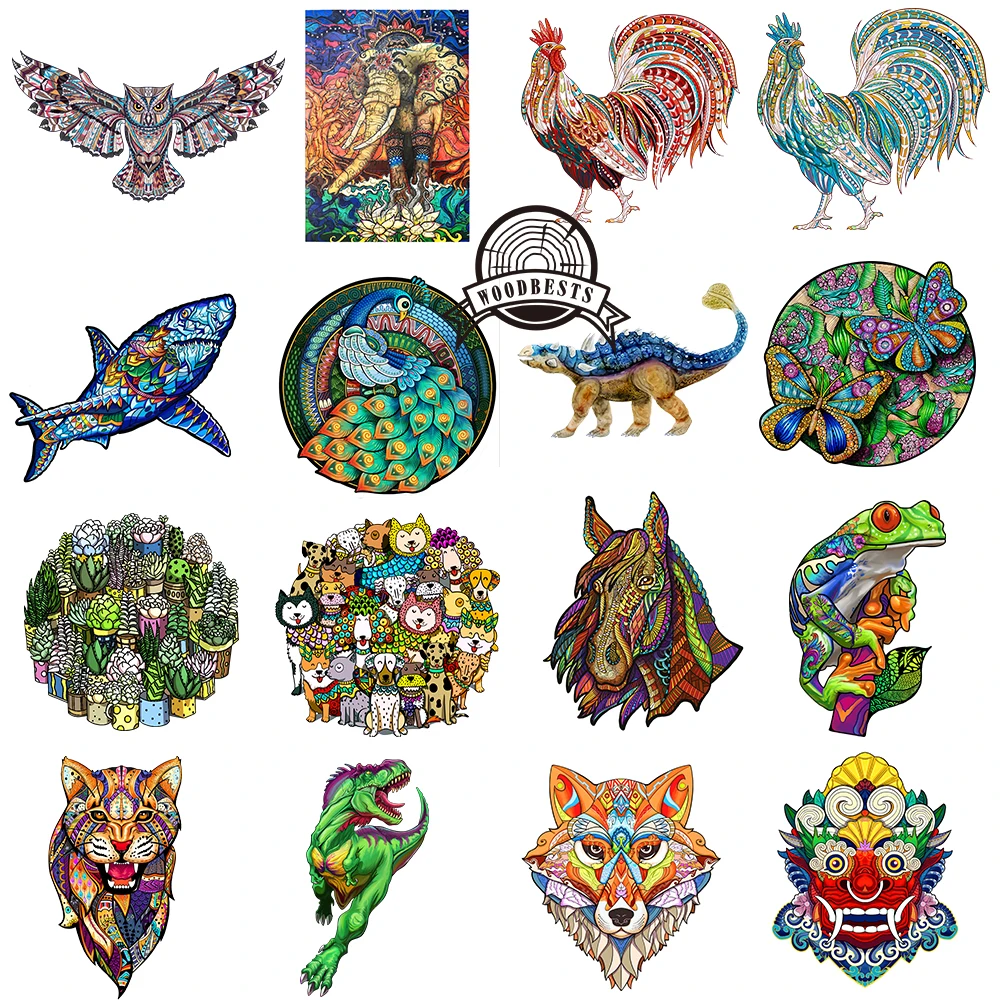 Wood jigsaw wooden puzzle animal designs with wooden box
