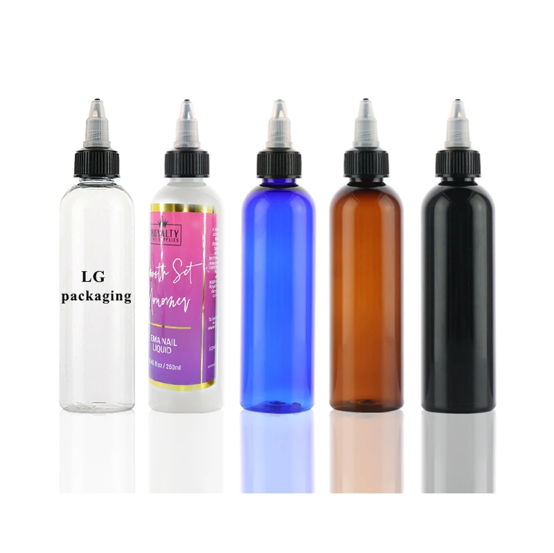 Пустые бутылки с заостренным верхом прозрачные черные янтарно-белые 4 унции 8 унций пластиковые маслом для роста волос пользовательской