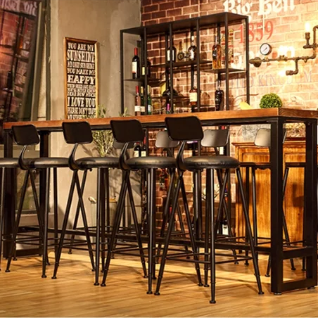 American Vintage Solid Wood Coffee Shop Counter Furniture Sets Cafe Combination Metal Simple Modern High Leg Narrow Long Bar
