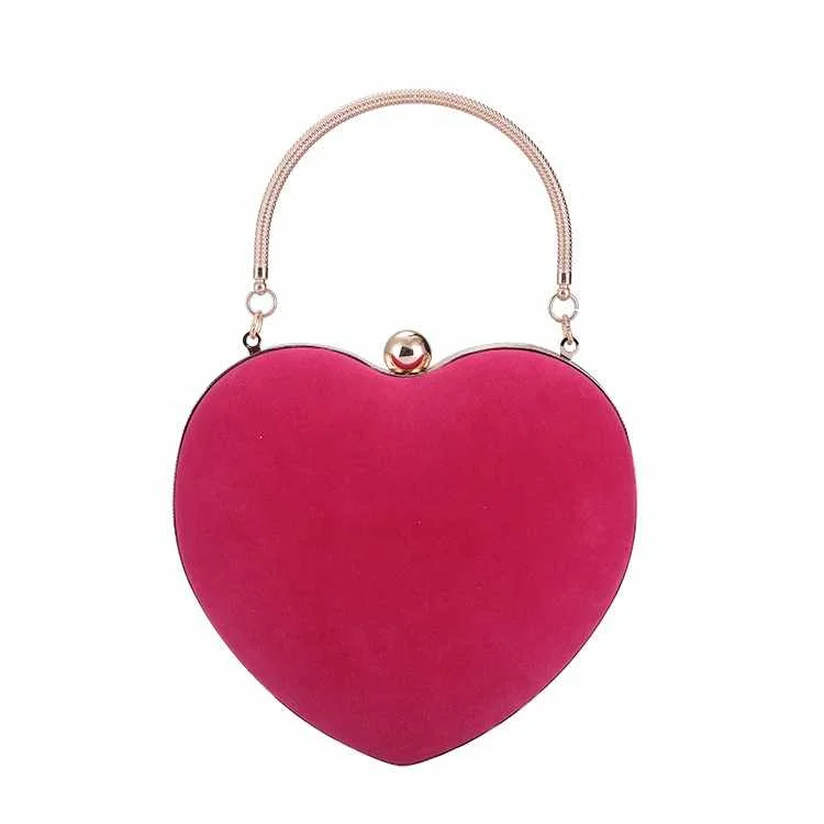 2020 new lovely sweet suede peach heart-shaped banquet bag lady handbag bride wedding cross-body chain bag