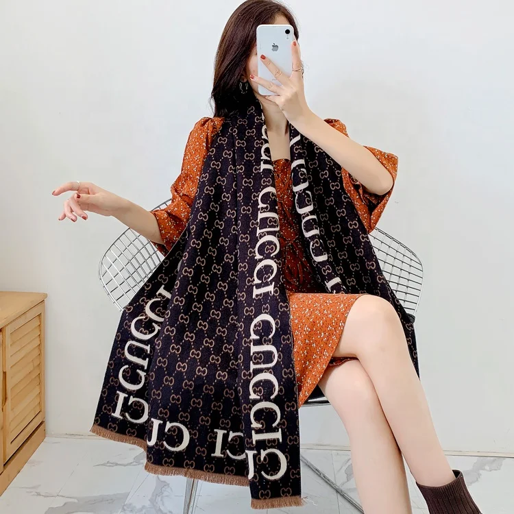 2022 New Trend Pashmina Shawl Stylish Women Autumn Winter Luxury Double Sided Warm Cashmere Blanket Scarf