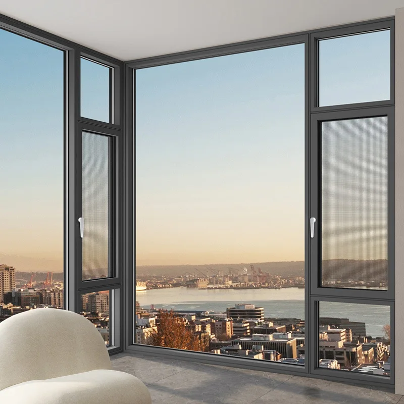 Высокое качество ураганное воздействие закаленное стекло с двойным остеклением алюминиевые окна балкона створчатые