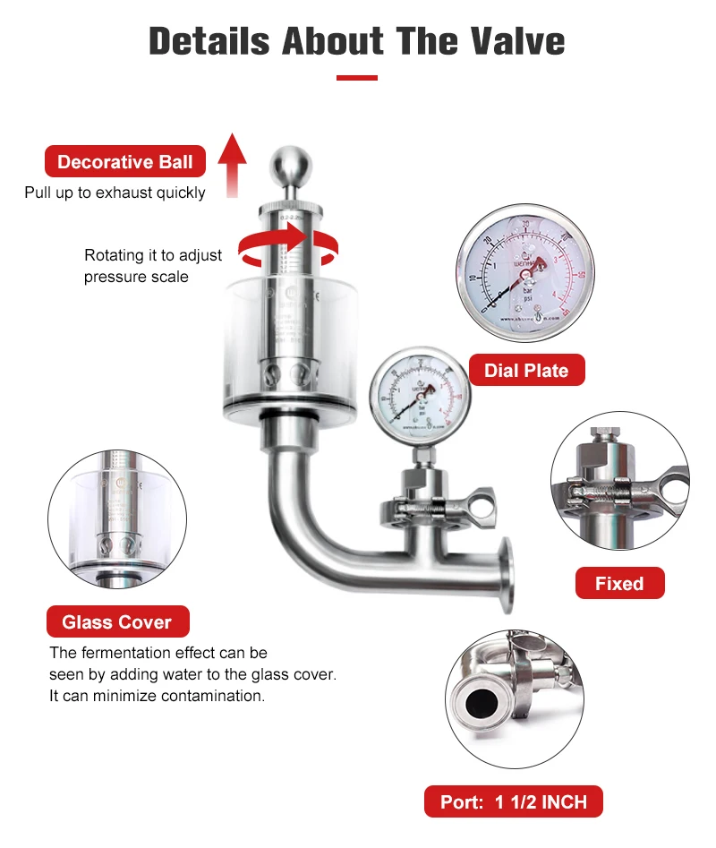 Factory Direct Sale Tri-clamp Pressure Gauge Sanitary Adjustable Pressure Bunging Valves
